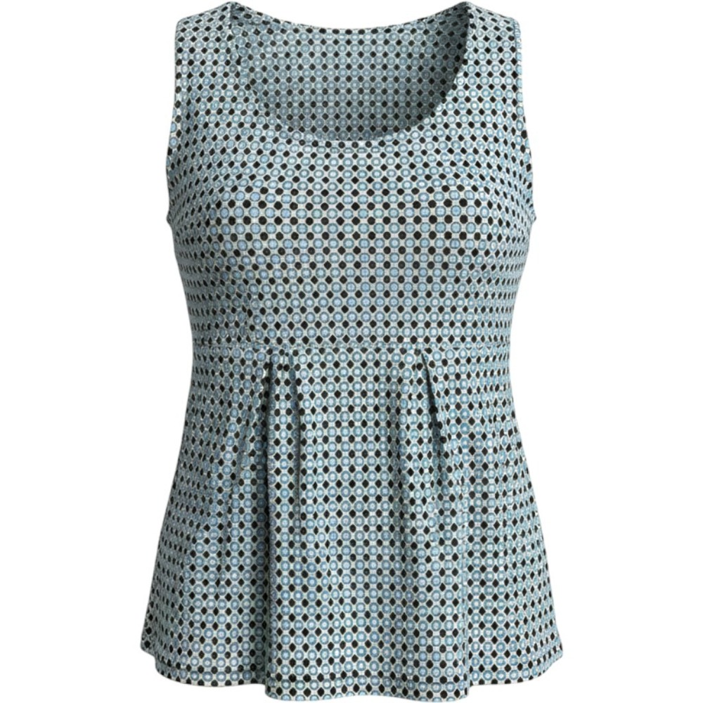 Lands' End Knit Blouse Top Womens 2X Blue Black Polka Dot Stretch Pleated Front